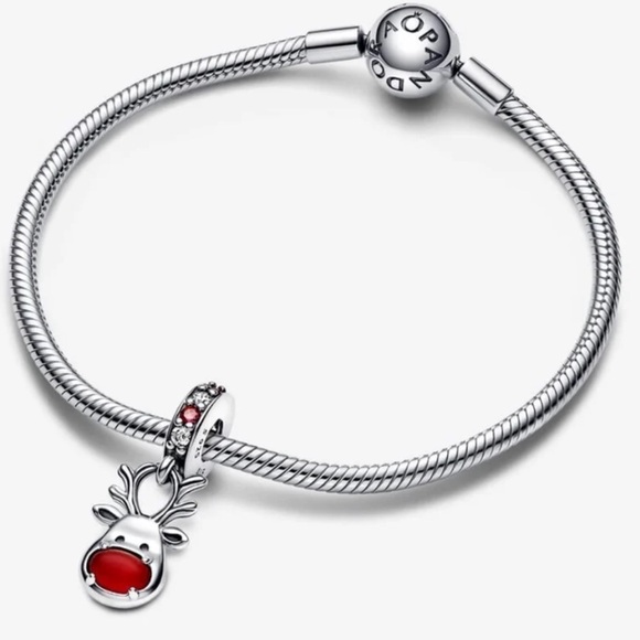 PANDORA Christmas Red Nose Reindeer Murano Dangle Charm w/box - Picture 2 of 7